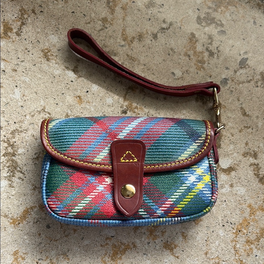 Dooney & Bourke Red and Blue Wristlet with Classic Plaid